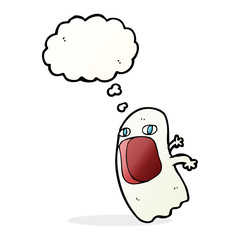 funny cartoon ghost with thought bubble