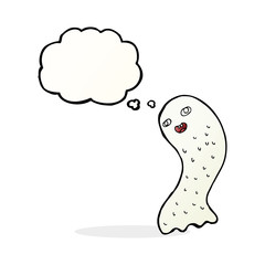 funny cartoon ghost with thought bubble