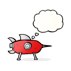 cartoon space rocket with thought bubble
