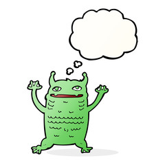 cartoon little monster with thought bubble