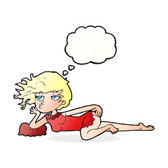 cartoon woman in sexy pose with thought bubble