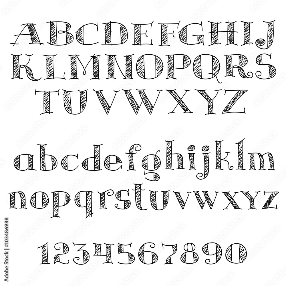 Poster Alphabet letters font with cross-hatching