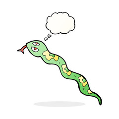 cartoon hissing snake with thought bubble