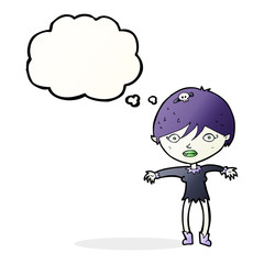cartoon vampire girl with thought bubble