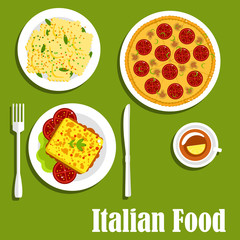 Italian cuisine with pizza and ravioli