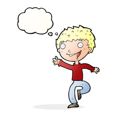 cartoon excited boy with thought bubble