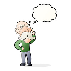 cartoon annoyed old man with thought bubble