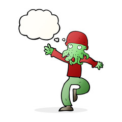 cartoon alien monster man with thought bubble