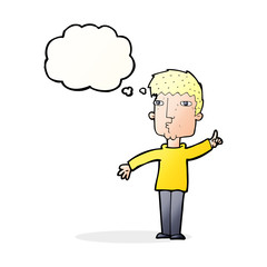 cartoon man raising point with thought bubble