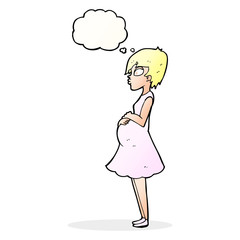 cartoon pregnant woman with thought bubble