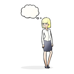 cartoon pretty businesswoman with thought bubble