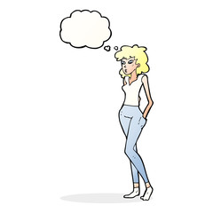 cartoon pretty woman  with thought bubble