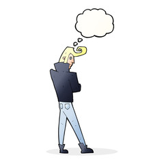 cartoon cool guy with thought bubble