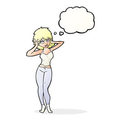 cartoon pretty woman with thought bubble