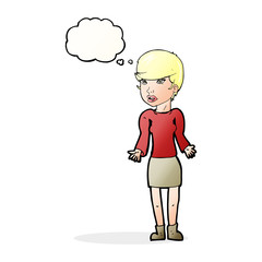 cartoon confused woman with thought bubble