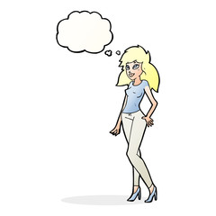cartoon pretty woman with thought bubble