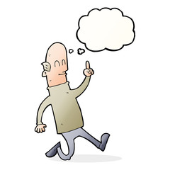 cartoon bald man with idea with thought bubble
