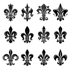 Black medieval royal fleur-de-lis symbols