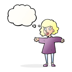 cartoon nervous woman with thought bubble