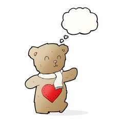 cartoon teddy bear with love heart with thought bubble