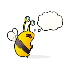 cartoon funny bee with thought bubble