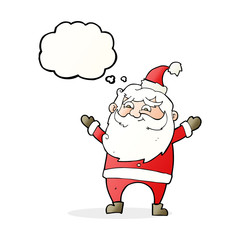 cartoon happy santa claus with thought bubble