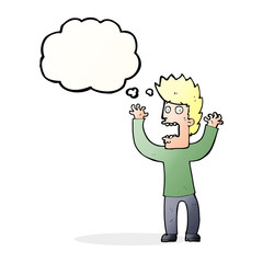 cartoon terrified man with thought bubble