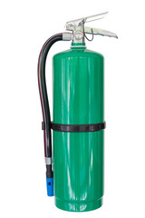 Green chemical fire extinguishers isolated on white background