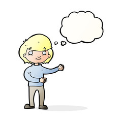 cartoon happy person with thought bubble