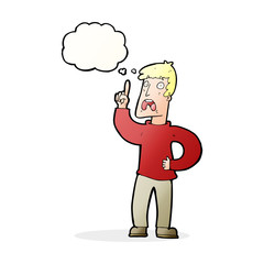 cartoon man with complaint with thought bubble