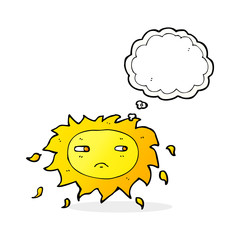 cartoon sad sun with thought bubble
