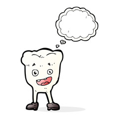 cartoon tooth with thought bubble