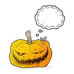 cartoon halloween pumpkin with thought bubble