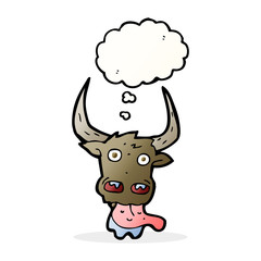 cartoon cow face with thought bubble