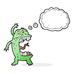 cartoon crazy monster with thought bubble