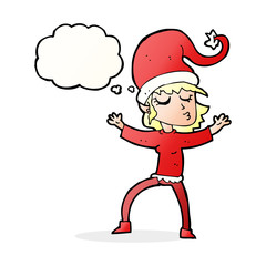 santa's helper cartoon with thought bubble