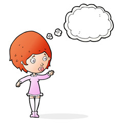 cartoon pretty woman with thought bubble