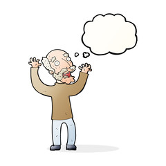 cartoon terrified old man with thought bubble