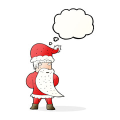 cartoon santa claus with thought bubble