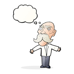 cartoon angry old man with thought bubble