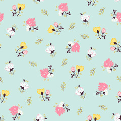 Abstract seamless pattern with hand drawing isolated flowers.