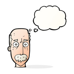 cartoon man with mustache with thought bubble