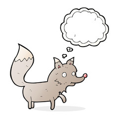 cartoon wolf cub with thought bubble