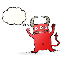 cartoon little devil with thought bubble