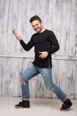 Brunette model man in full length