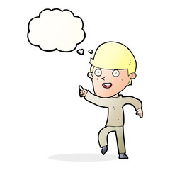 cartoon happy man with thought bubble