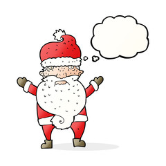 cartoon grumpy santa with thought bubble