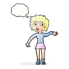 Obraz premium cartoon friendly woman waving with thought bubble