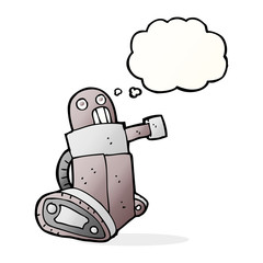 cartoon tank robot with thought bubble