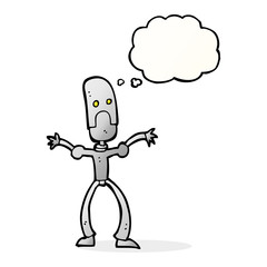 cartoon funny robot with thought bubble